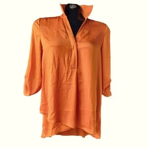 🌟3/$40 Sale!Mix & Match🌟 Renuar Iridescent Orange High Low Flowy Blouse